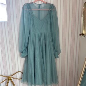 ASOS Green Long Sleeve V-Neck Sundress